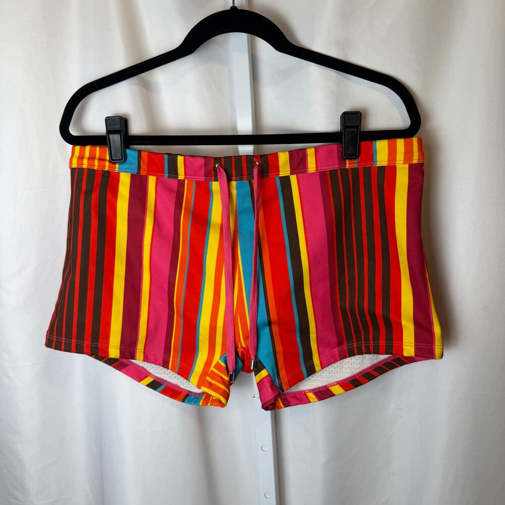 Kaftko Rainbow Stripe Micro Shorts XL Pride Festival Rave Y2K Club Kid Unisex